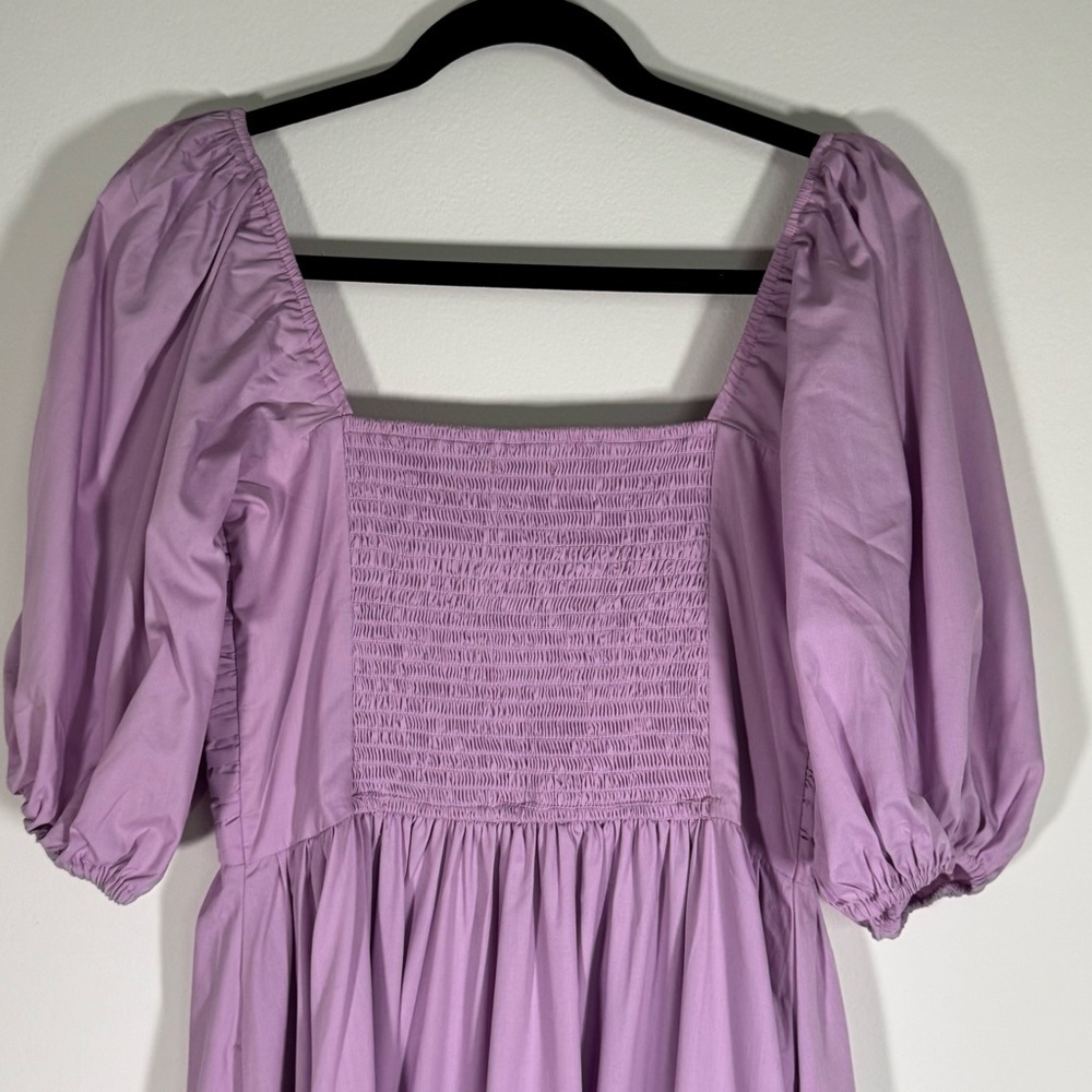 Abercrombie & Fitch Emerson Poplin Puff Sleeve Lavender Midi Dress Med Tall - Picture 7 of 13